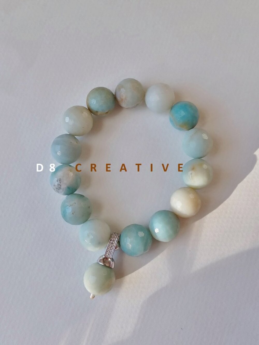 New natural amazonite stone with sterling silver art deco style bracelet